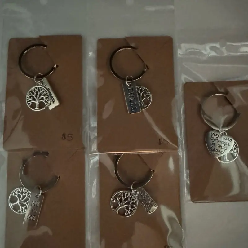Keep Sake Key Chains - Tree Design Keychains with Unique Inscriptions and Tags