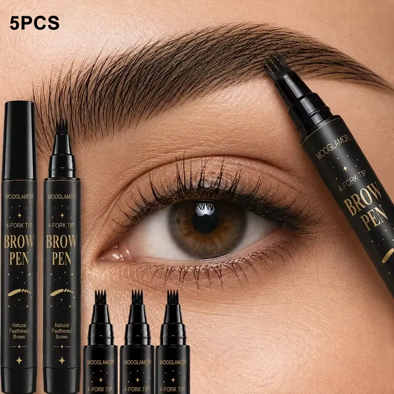 MooGlamor 5Pcs Four Fork 3D Eyebrow Pencil Set Non Fade Quick Dry Liquid Eye Makeup Pens Long Lasting Natural Wild Brow Waterproof Easy To Use Cosmetics tiktokshopbacktoschool