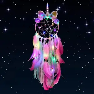 Unicorn Dream Catcher with LED Lights - Girls Bedroom Wall Decor