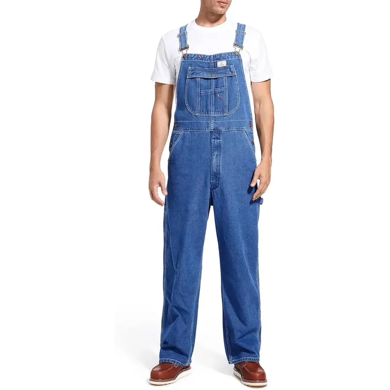 HISEA Men's Denim Bib Overall, Mens Relaxed Fit Overall Midweight Workwear with Adjustable Straps and Convenient Tool Pockets