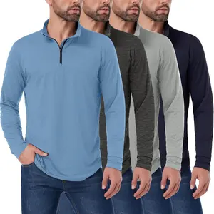 4 Pack Men's Quarter Zip Pullover Lightweight Quick Dry Active Casual Athletic Long Sleeve Tops