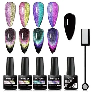 9D Reflective Glitter Magnetic Gel Nail Polish Set, 6 Counts/set Rainbow Glitter Cat Eye Nail Gel with Stick, Shiny Varnish UV Gel for Nail Art Design, Nail Art Manicure