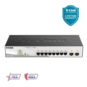 D-Link 10-Port Gigabit Smart Managed PoE+ Switch DGS-1210-10P with 8 PoE+ Ports 65W 2 Optical SFP Ports L3 Lite NDAA TAA Compliant for IP Cameras VoIP Phones
