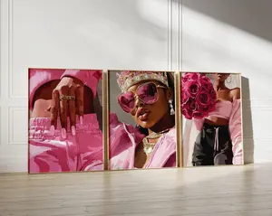 Black Queen Poster Set of 3, Pink Aesthetic Print, Black Girl Flowers Art, Black Woman Wall Décor - Luxury Fashion Wall Art