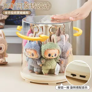 Labubu pendant display box, rotating transparent plush toy figure blind box storage organiser multi-functional display stand