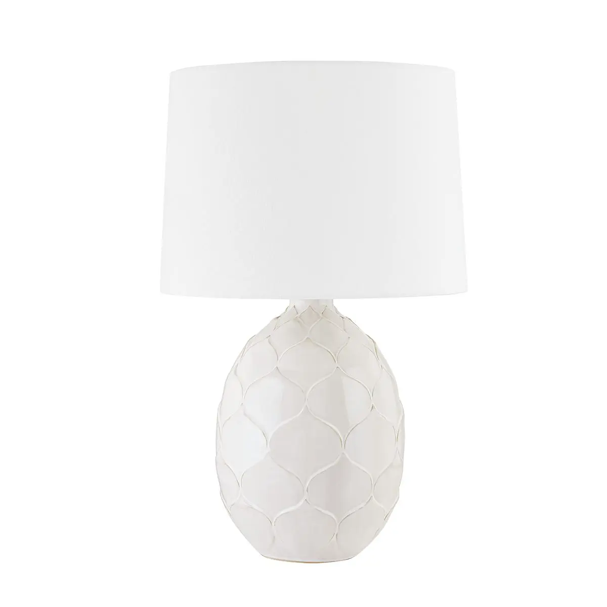 Gardena Table Lamp with Ceramic Reactive White Glaze and White Linen Shade – Nature-Inspired Elegance
