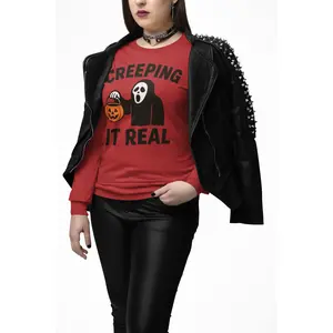 Creeping It Real Halloween Long Sleeve T-Shirt - Unisex Funny Spooky Season Graphic Tee, Halloween Trick or Treat Shirt, Fall Costume Womenswear Knit