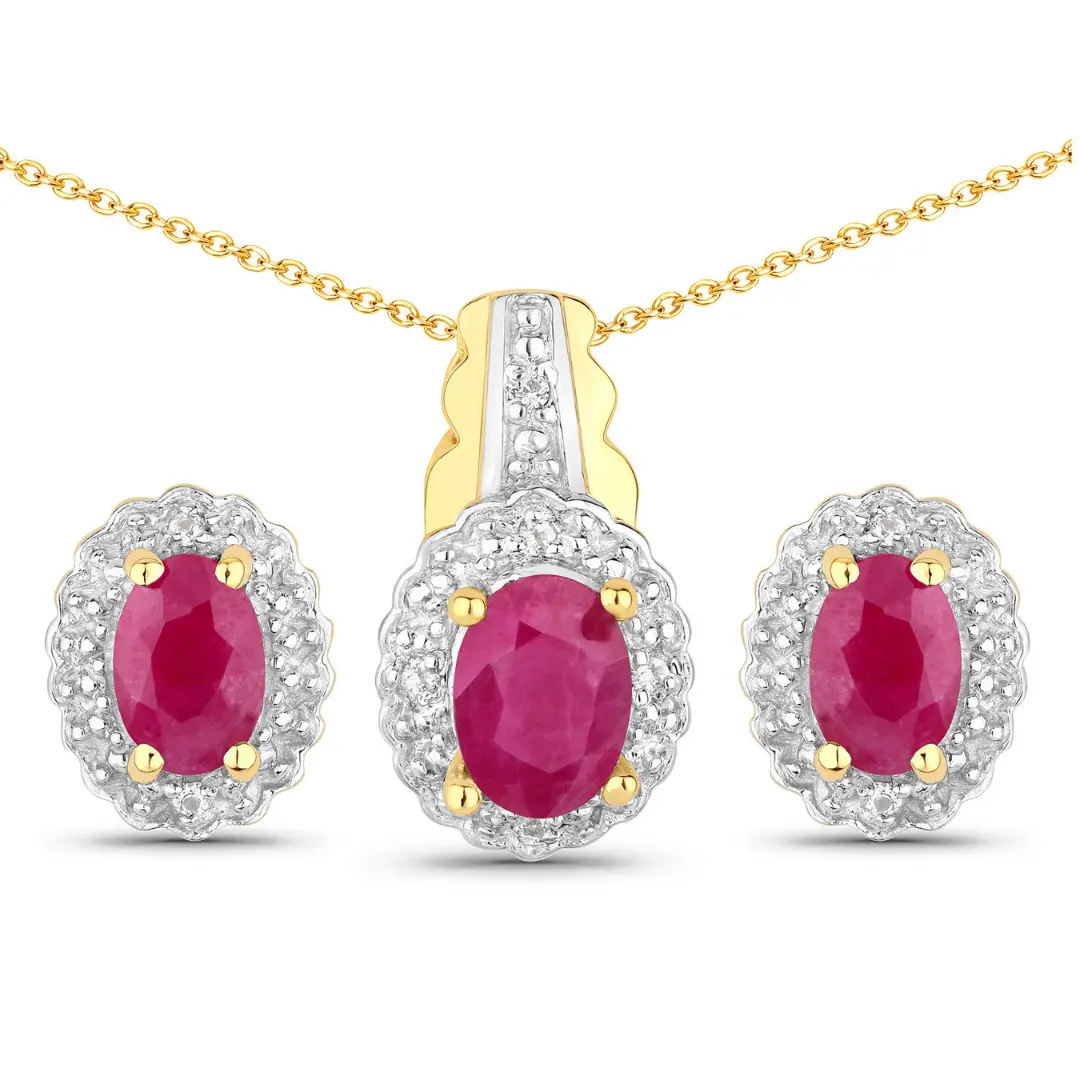 Sterling Silver Natural Ruby Jewelry Set