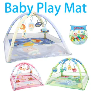 Baby Play Gym Mat With 20 Balls Activity Center Fitness Rack Multi Kinetic Fence Crawling Mat Game Blanket Jungle Wildlife Pattern Soft Pendant Neonatal Enlightenment Gift