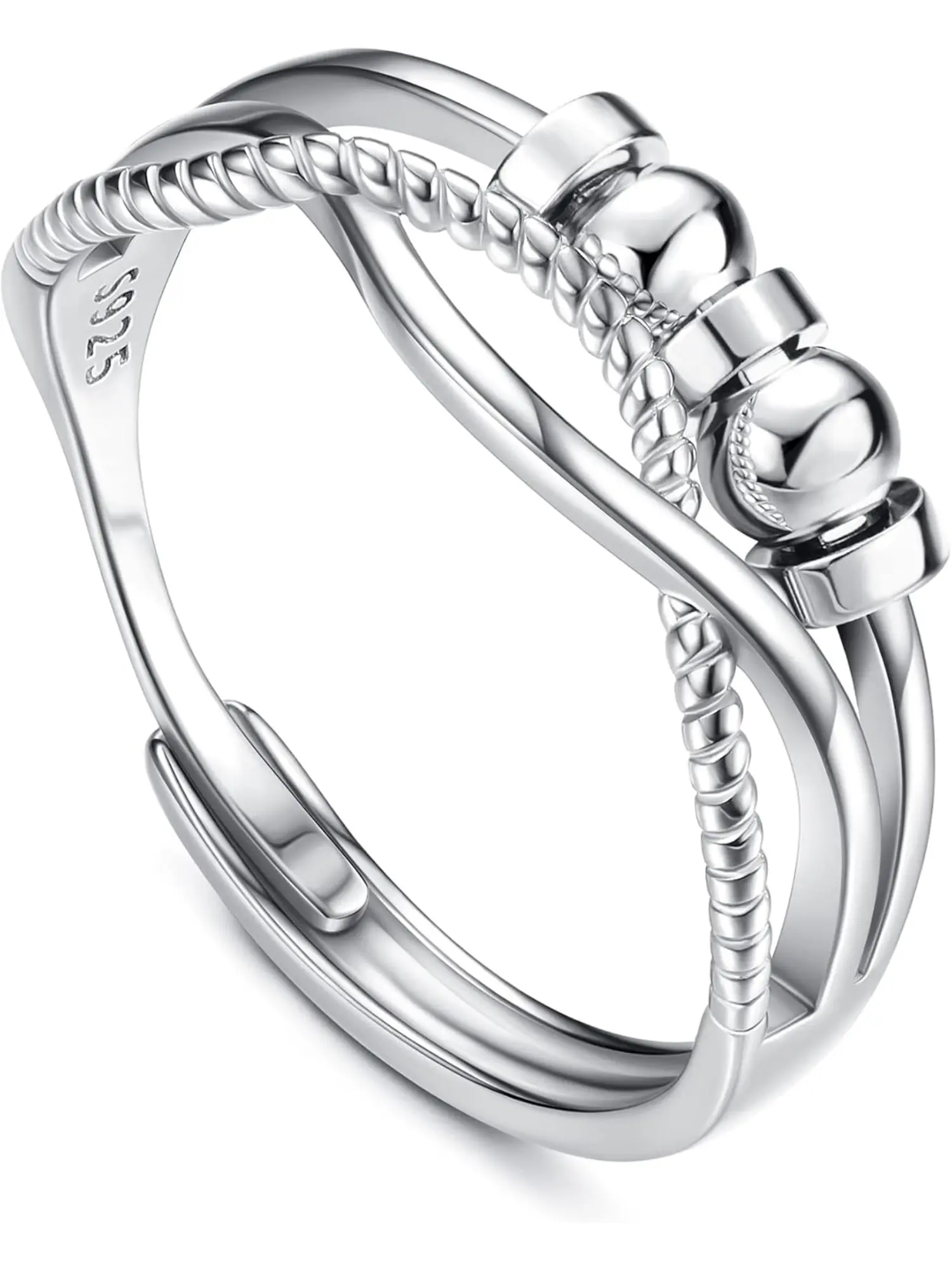1 Pc Anxiety Rings, 925 Sterling Silver Spinner Rings for Women Men, Stress Reliever Spinner Rings, Adjustable Thumb Rings for Anxiety Relief Wedding Promise, Stackable Rings