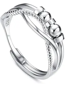 1 Pc Anxiety Rings, 925 Sterling Silver Spinner Rings for Women Men, Stress Reliever Spinner Rings, Adjustable Thumb Rings for Anxiety Relief Wedding Promise, Stackable Rings