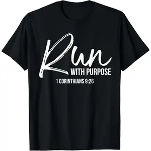 Christian Runner Gift Running Gear Run with Purpose Quote T-Shirt Small Pure Cotton Graphic Tees Menswear Top: Gifts for Men & Women