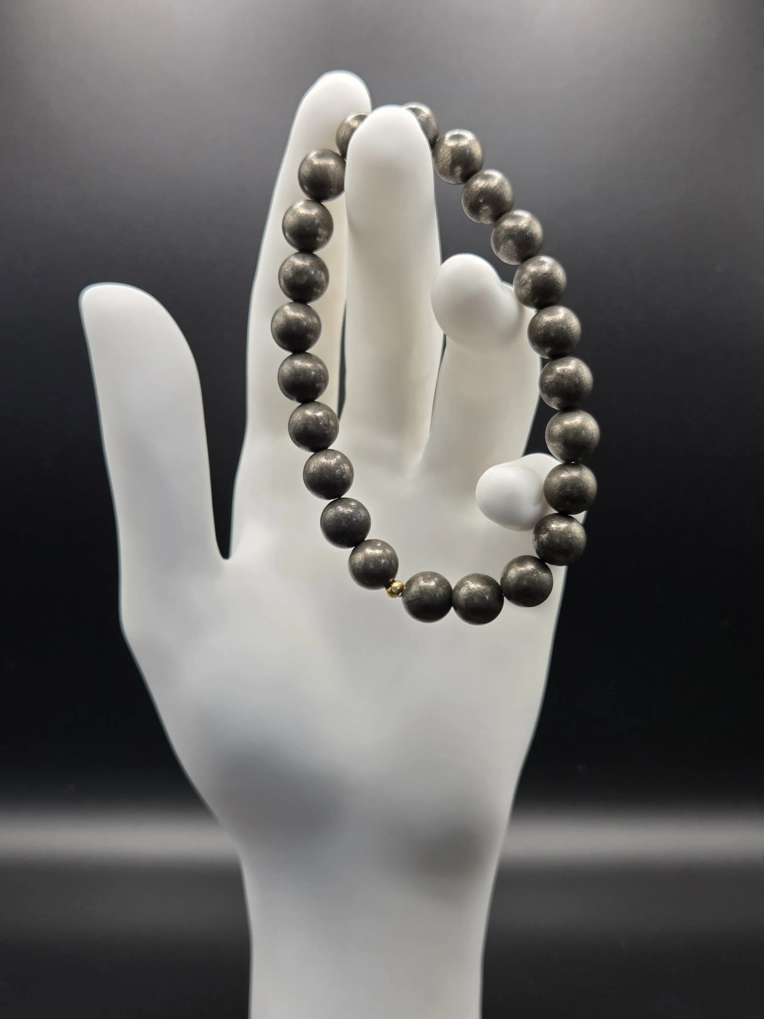 Pyrite Crystal Gemstone Bracelet, Fools Gold, 8mm Beaded Stretch Bracelet, Handmade in Colorado