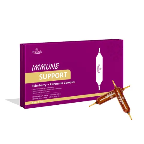 PERSEEK Triple-Action Liquid Immune Boost Dietary Supplement - Daily Nutrition Supplement, Dietary Vitamins, Elderberry+Curcumin, Piperine Synergy, Antioxidants, 3x Better Absorption, 15mL x 10 Vials