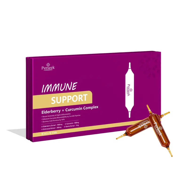 PERSEEK Triple-Action Liquid Immune Boost Dietary Supplement - Daily Nutrition Supplement, Dietary Vitamins, Elderberry+Curcumin, Piperine Synergy, Antioxidants, 3x Better Absorption, 15mL x 10 Vials