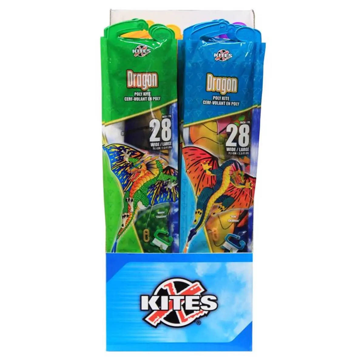XKites Fiberglass Dragon Polyester Kites - Unisex Outdoor Dragon Theme Kite Flying Toys for Age 8+, 3.15 lbs, 18x28x0.25 in, Assorted Colors, Includes Skytails, Pack of 24