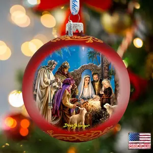 G.DeBrekht 73898-1208 5 x 5.5 in. Holy Night Nativity Glass Ornaments
