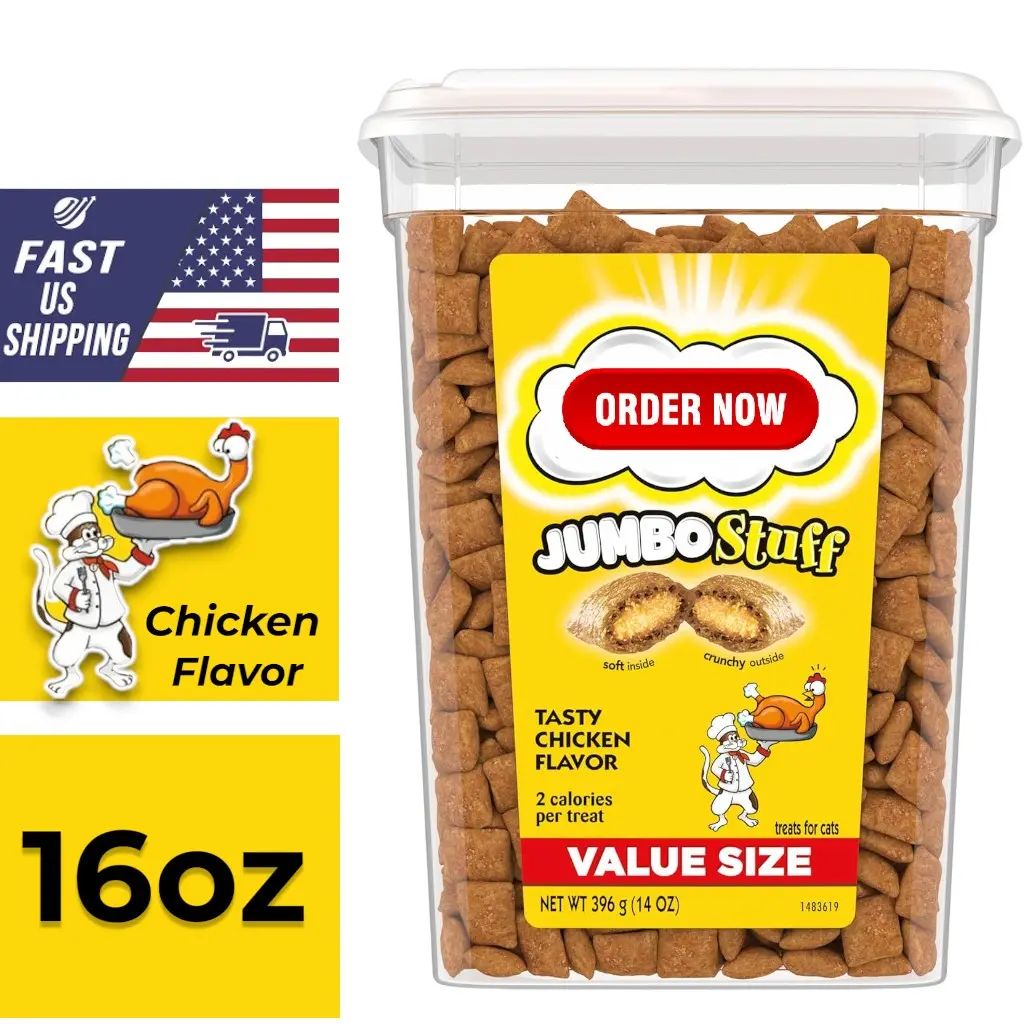Temptations Jumbo Stuffed Cat Treats, Crunchy and Soft Cat Treats, Tasty Chicken Flavor, 14 oz. Tub