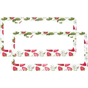 Strawberry License Plate Frames 2 PCS Universal Aluminum Tag Frame, with 2 Holes and Screws for Men/Women Car Accessories Decor ﻿