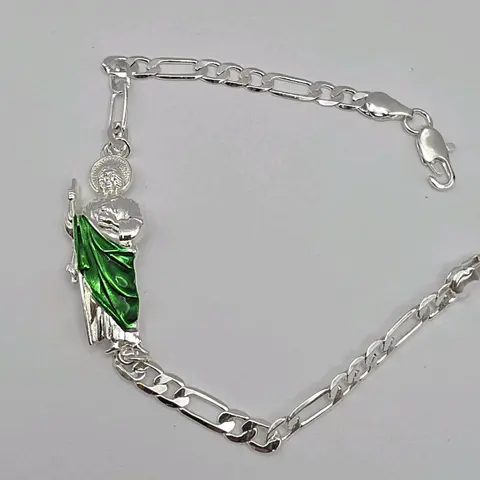 Saint Jude silver plated religious style bracelet 8"inches  figaro link Perfect Gift Stainless Steel