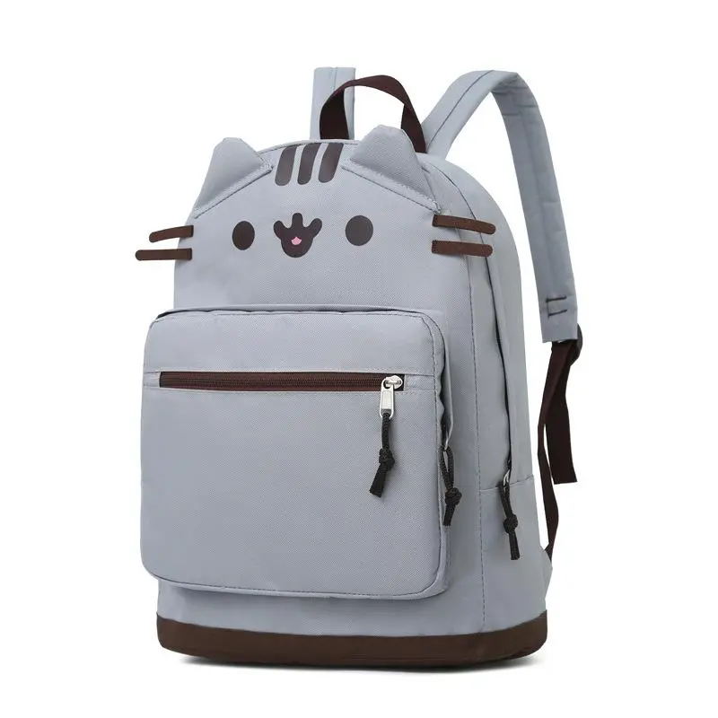 Kawaii Pusheen Cat Backpack – 3D Ear Plush Design, Waterproof Grey Student Bookbag, Large Capacity Casual Daypack for Girls Teens, Back to School & Travel
