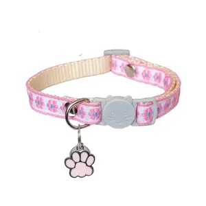 Embroidered Pet Collar with Safety Buckle, Cute Pendant and Bell, Adjustable Escape-Proof Design, Fits Cats and Small Puppies