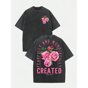 Amazing Pink Rose Vintage-style Loose Printed T-shirt, WomenS Short-sleeve Design,Relaxed Fit Perfect for Casual Attire Or As A Gift for Friends Lyrics Taken From Psalm 139: 14, Beautifully Designed 100% Pure