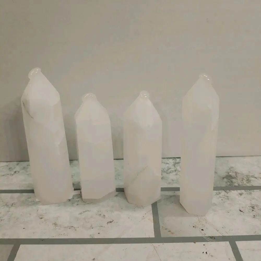 4-Piece Mangano Calcite Crystal Towers, Natural Polished Healing Crystals for Meditation, Spiritual Balance