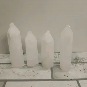 4-Piece Mangano Calcite Crystal Towers, Natural Polished Healing Crystals for Meditation, Spiritual Balance