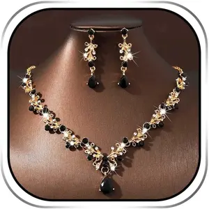 Bridal Wedding Jewelry Set Gold Rhinestone Necklace Earrings Crystal Prom Jewelry Accessories  Women