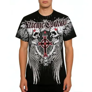 Affliction Style Y2K Gothic Men's T-Shirt Skull Cross Bones Graphic Oversized Tee Dark Aesthetic Retro Streetwear Vintage Summer Outfit Trendy Top