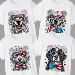 Puppy Love 4th Of July Dog T-Shirt - 50 Dog Breeds In 4th Of July Graphic Tees, White Colors, Cute Puppy Independence Day Shirt For Dog Lovers, Printed On A Cozy Gildan Unisex Crewneck Pullover For Pet Lovers
