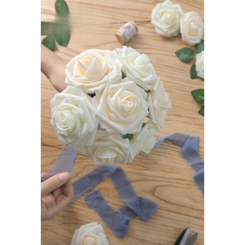 25Pack Artificial Flowers Fake Roses with Stems 3inch Ivory Boxed Foam Roses for DIY Bouquets Centerpieces Wedding Party Arrangement Bridal Shower Decor - Tools & Hardware.