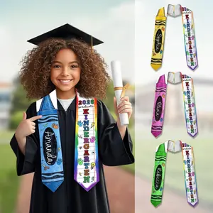 Kid Pencil Graduation Stole, Custom Name Crayon Pre K Grad Sash, Kindergarten Class Of 2026 Boy Girl, Personalized Graduation Gift for Son