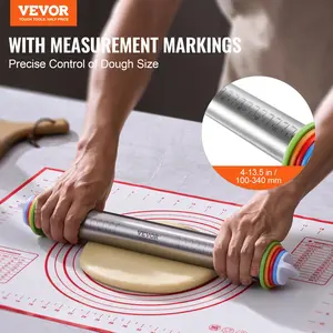 TikTokShopBlackFridayVEVOR Adjustable Rolling Pin, Stainless Steel Dough Roller Designs, Rolling Pin with Thickness Rings and Pastry Baking Nonstick Mat Set, for Baking Fondant, Pizza, Pie, Pastry, Pasta, Dough, Cookies