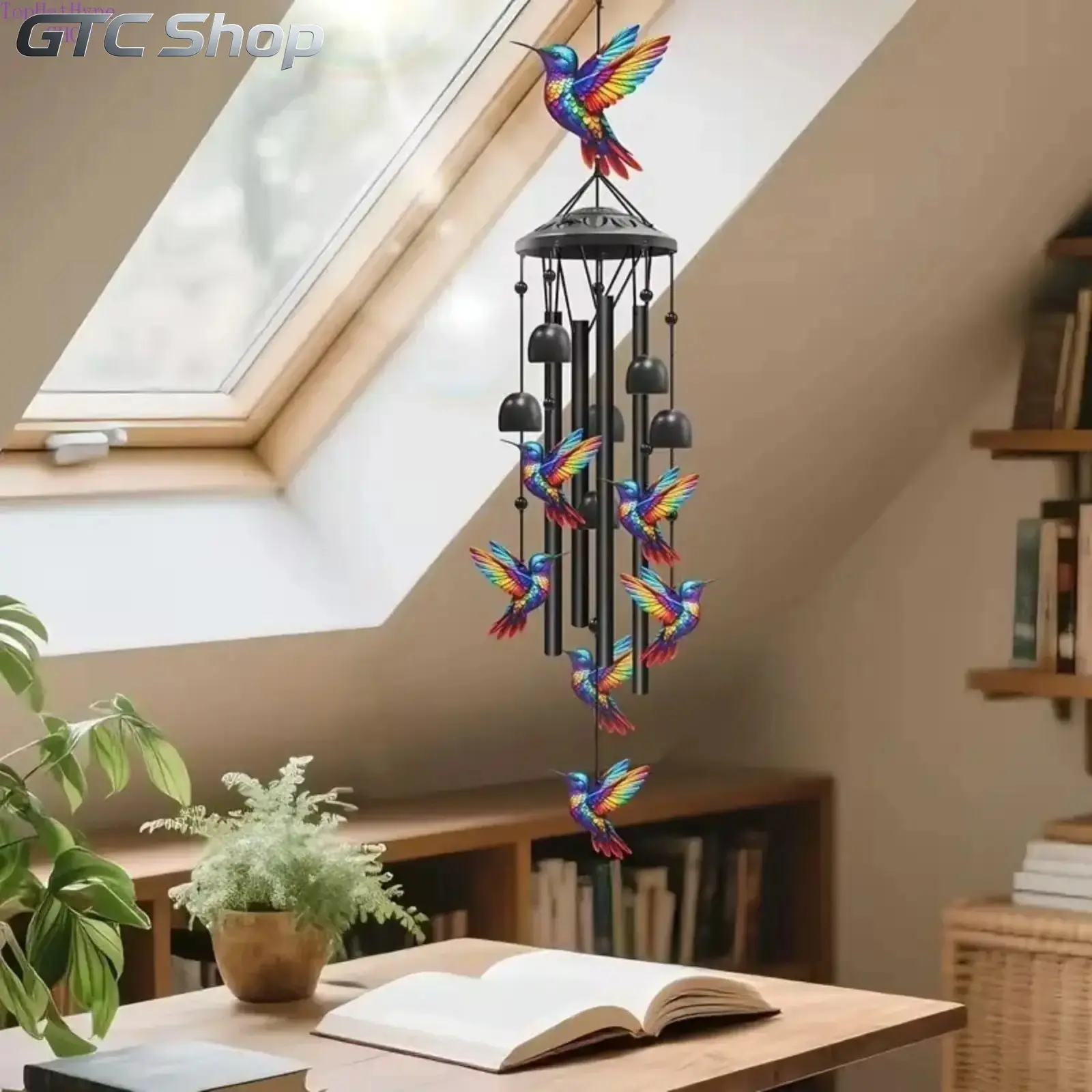 Vintage Hummingbird Metal Wind Chime Tuned Tube Bell Design Rich Melodic Sound Weatherproof Hanging Ornament Retro Art Home Decor Exquisite Collectible Present Perfect Gift Choice For Bird Lovers Soundscape Enthusiasts Garden Patio Indoor Outdoor Househol