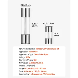 VEVOR Fast-Blow Glass Fuses Assortment Kit, 120 Pcs 125 Volt, 5x 20 mm 1A 2A 3A 4A 5A 8A 10A, 3.6x 10 mm 2.5A 3A 5A Tube Fuses, Suitable for Electrical Boxes, LED Strips, Electronics, Appliances