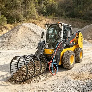 LANDY Rotary Rock Picker for Skid Steer – 30" Diameter Drum, 55" Barrel Depth, Universal Mount, Heavy Duty Rock Removal