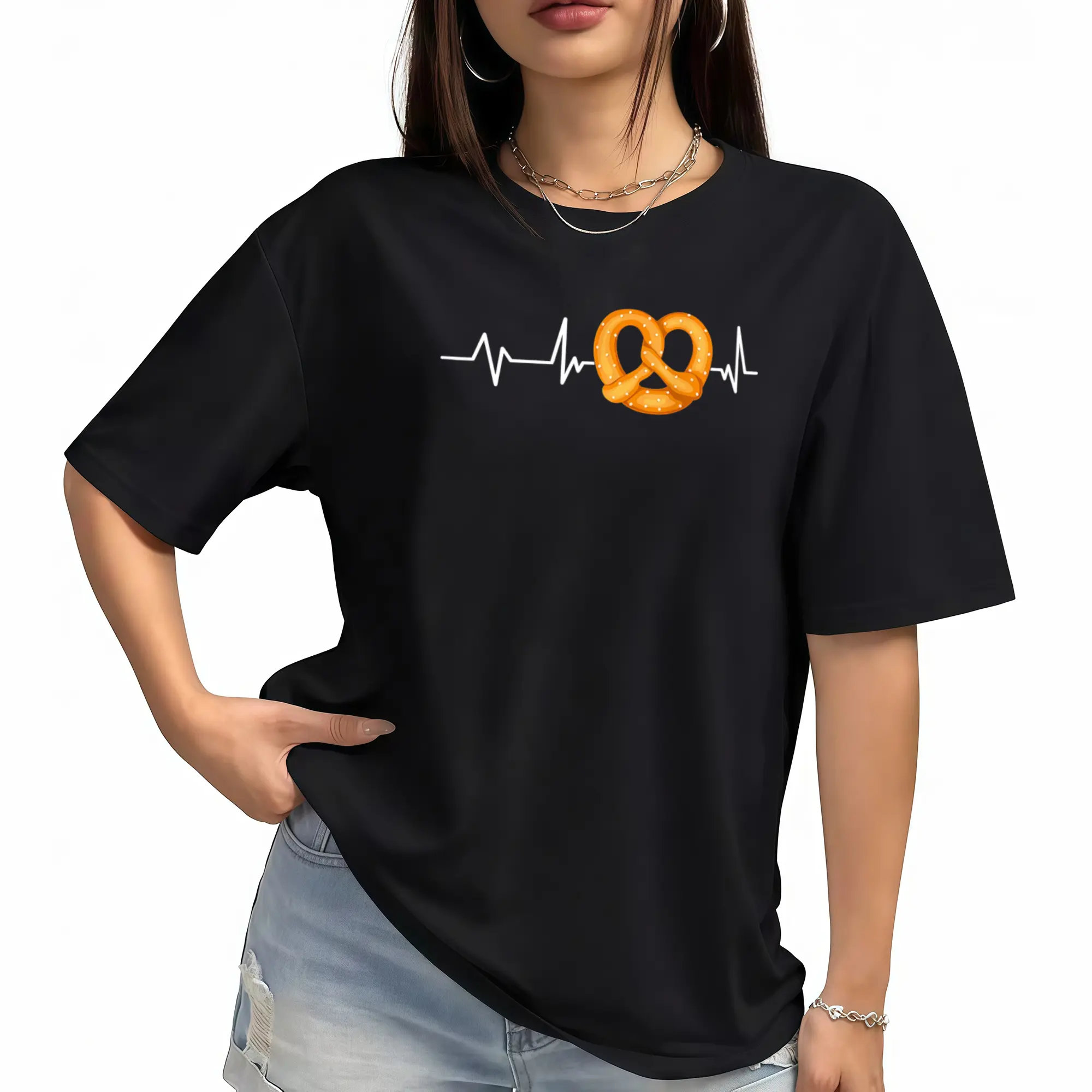 Pretzel Heartbeat EKG Pulse Lye Baker Oktoberfest T-Shirt