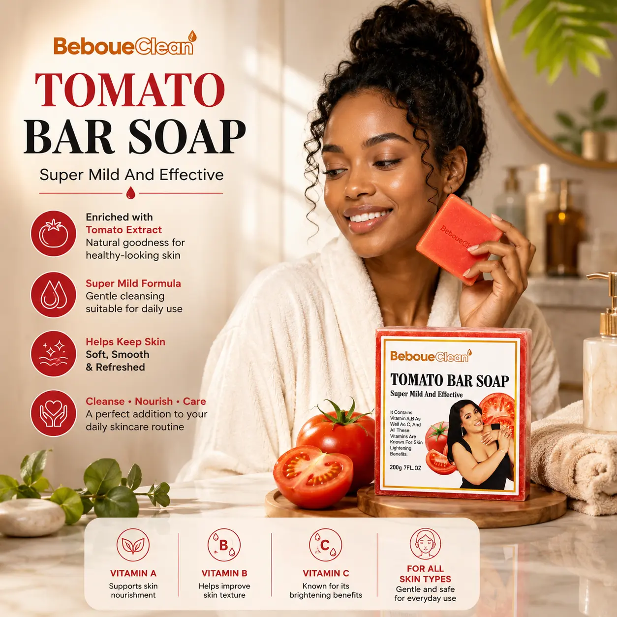 Tomato Cleansing Bar Soap 200g | Gentle Skin Care Soap for Daily Use