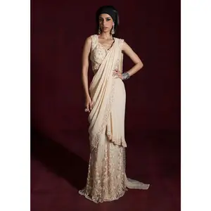 Heer beige draped saree set