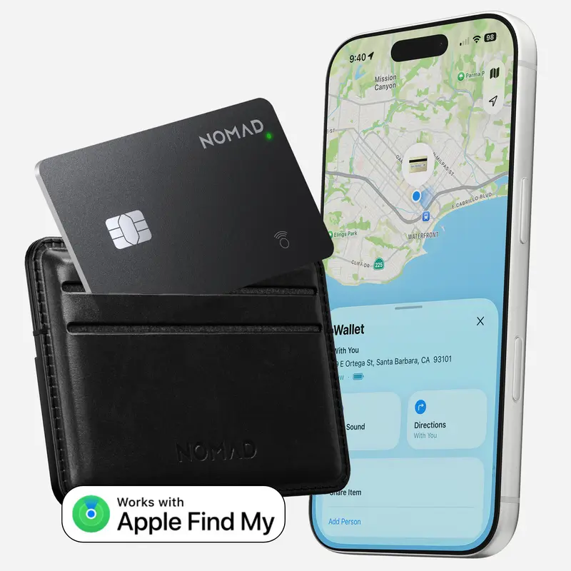 NOMAD Tracking Card Pro Wireless Smart Tracker - Hidden GPS Trackers, Rechargeable Lithium Ion Batteries, IPX7 Waterproof, QI/Magsafe, Metal Anti-Lost Tag, Portable Mini Wearable Bluetooth Device, iOS Find My Device Support, Wallet-Friendly, Black