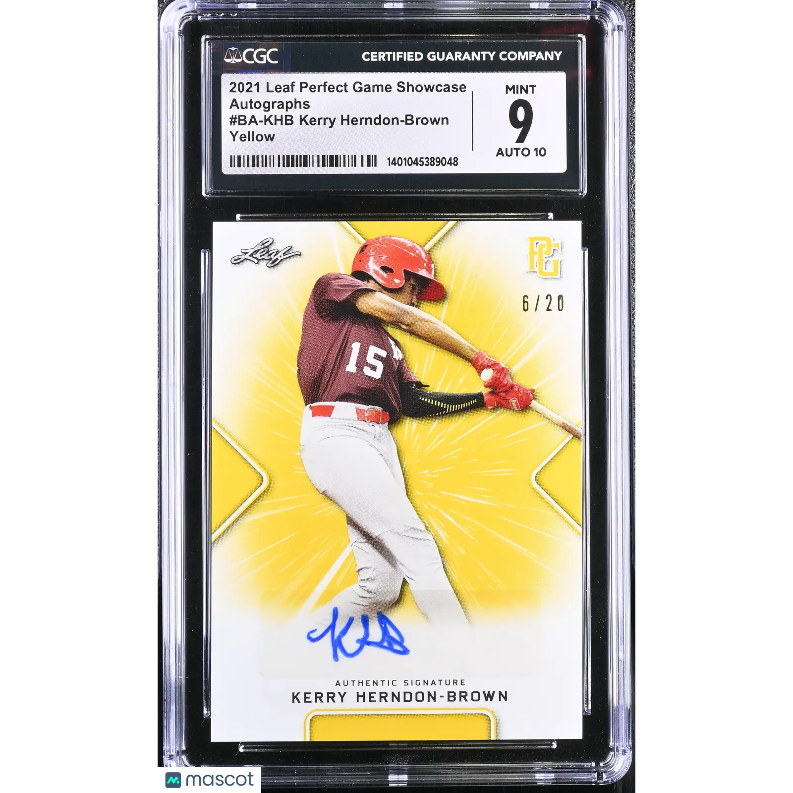 Kerry Herndon-Brown CGC 2021 Perfect Game Showcase #BA KHB Yellow 6/20 9
