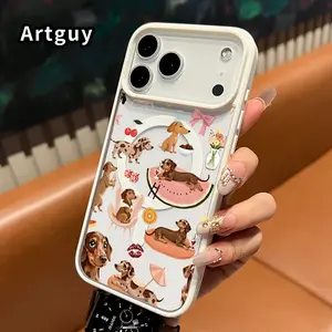 Magnetic Phone Case for iPhone 17 Pro Max 16 Plus 15 14 13 12 11 Air E Dachshund Delight Scene Pattern Acrylic Back Shockproof Ultra Thin Mobile Phone Cover Gift for boy girl