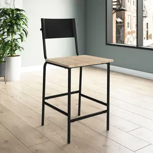 Boulevard Cafe Counter-High Stool - Black Metal Frame & Rustic Faux Wood Seat - Modern Dining & Small Spaces