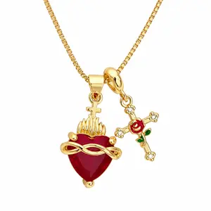 Titanium Steel Last Supper Pendant Necklace – Elegant Heart and Cross Pendant for Everyday Wear