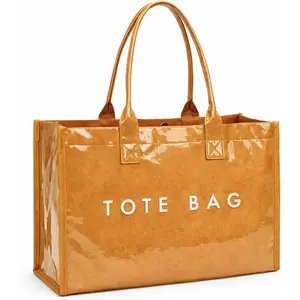 PVC Tote Bag for Women Large Work Plastic Tote Purse Letter Print Shoulder Bag Hobo Handbag with Top Handle