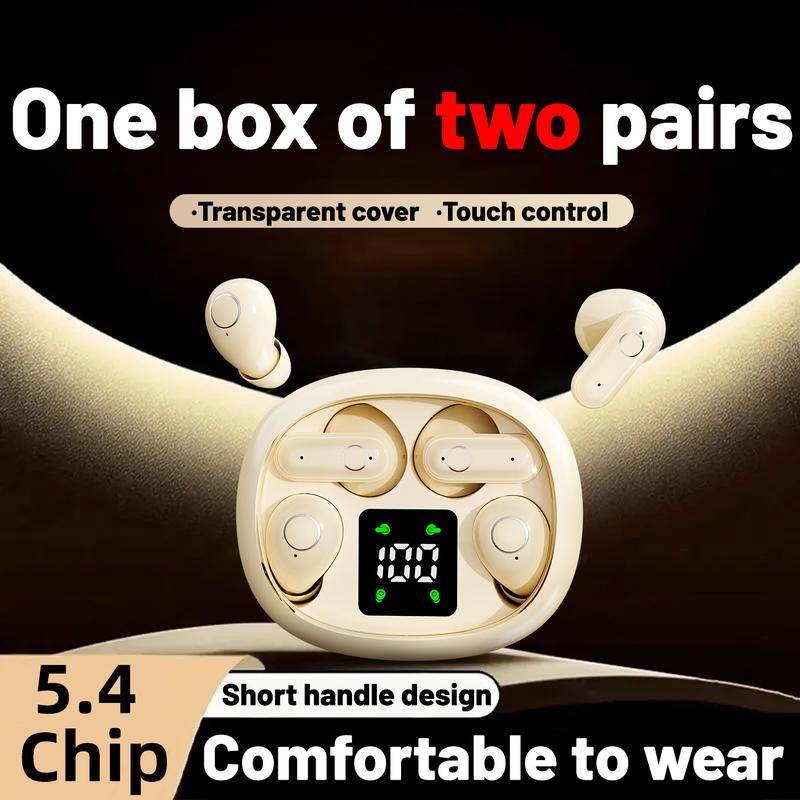 4-in-1 wireless earphones with LED display, stereo sound system, long battery life, transparent shell, couple's game gift, electronic earphones Earbud Wireless In-Ear Bluetooth Earphones