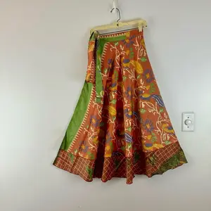 Womenswear Reversible Layered Maxi Wrap Skirt One Size Silk Saree Vintage Vibe Boho