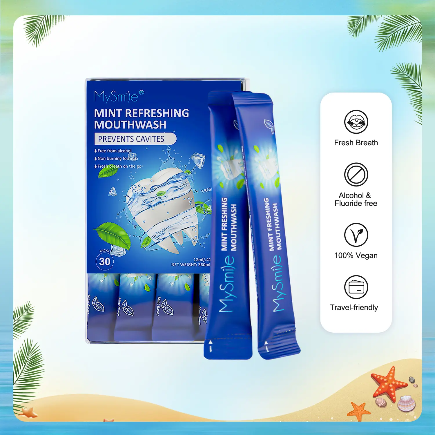 MySmile Alcohol-Free Oral Mouthwash - Bad Breath Killer, Mouthwash Travel Size, Oral Care Mint, Minty Fresh Bright Smile, Natural Teeth Whitening Purse Mini Toiletries, Fluoride-Free, 99% Germ Killing, Cavity Prevention, 0.41 Fl Oz, Pack of 30